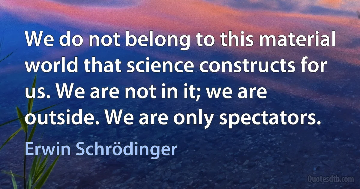 We do not belong to this material world that science constructs for us. We are not in it; we are outside. We are only spectators. (Erwin Schrödinger)