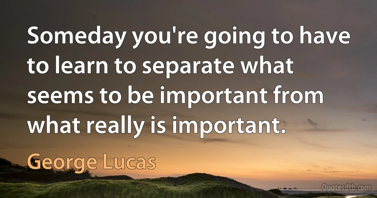 Someday you're going to have to learn to separate what seems to be important from what really is important. (George Lucas)