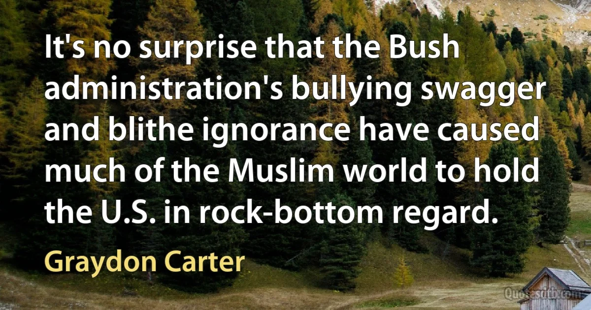 It's no surprise that the Bush administration's bullying swagger and blithe ignorance have caused much of the Muslim world to hold the U.S. in rock-bottom regard. (Graydon Carter)