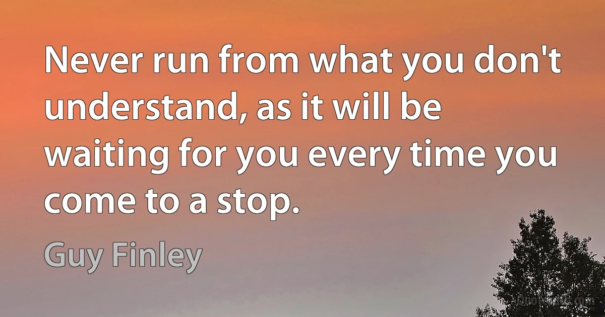 Never run from what you don't understand, as it will be waiting for you every time you come to a stop. (Guy Finley)