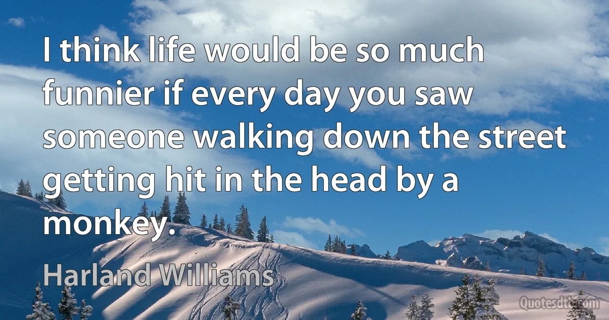 I think life would be so much funnier if every day you saw someone walking down the street getting hit in the head by a monkey. (Harland Williams)