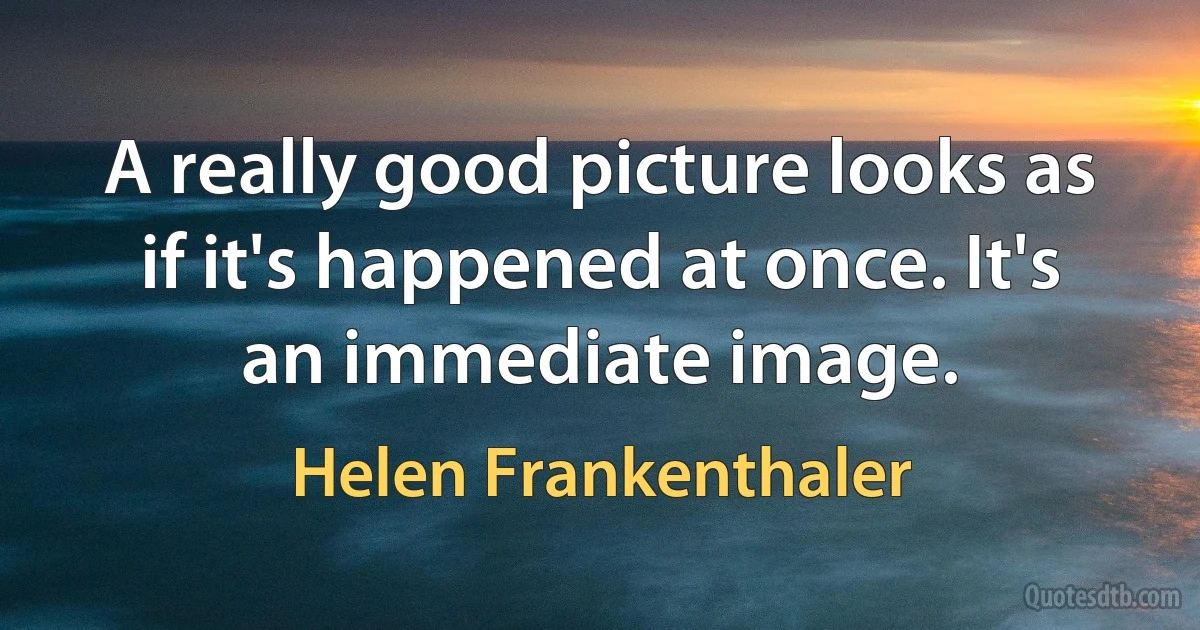 A really good picture looks as if it's happened at once. It's an immediate image. (Helen Frankenthaler)