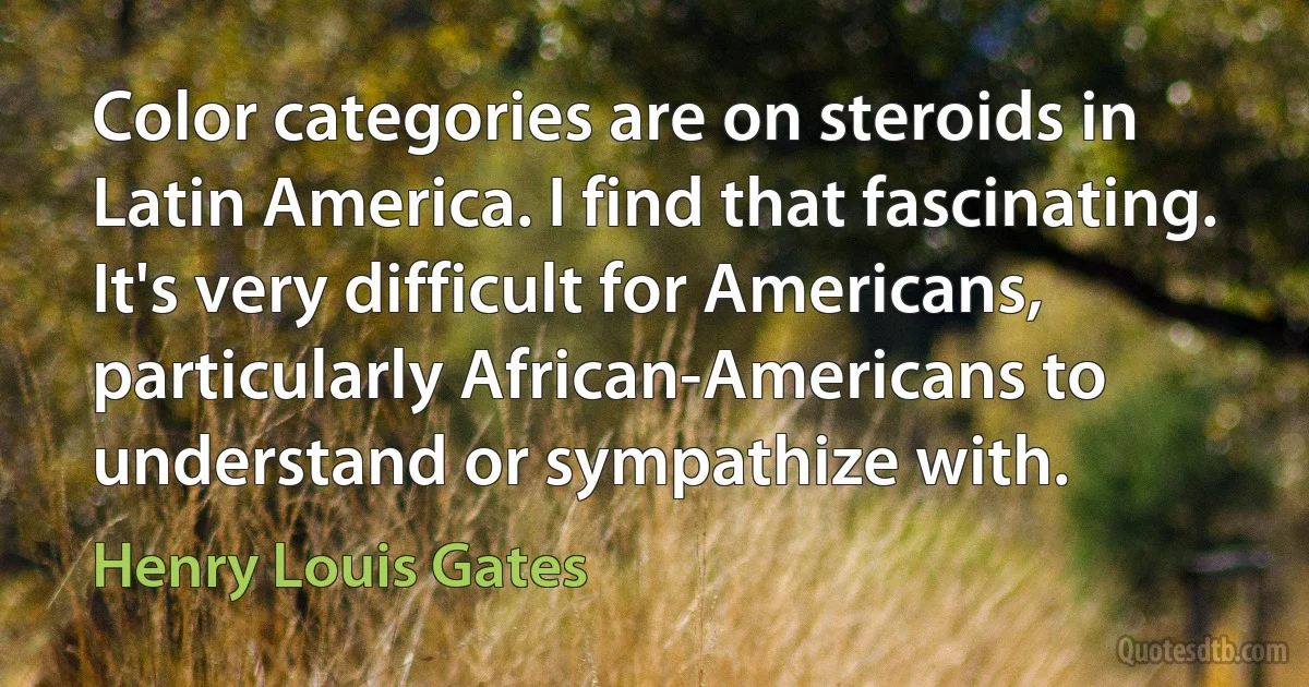 Color categories are on steroids in Latin America. I find that fascinating. It's very difficult for Americans, particularly African-Americans to understand or sympathize with. (Henry Louis Gates)