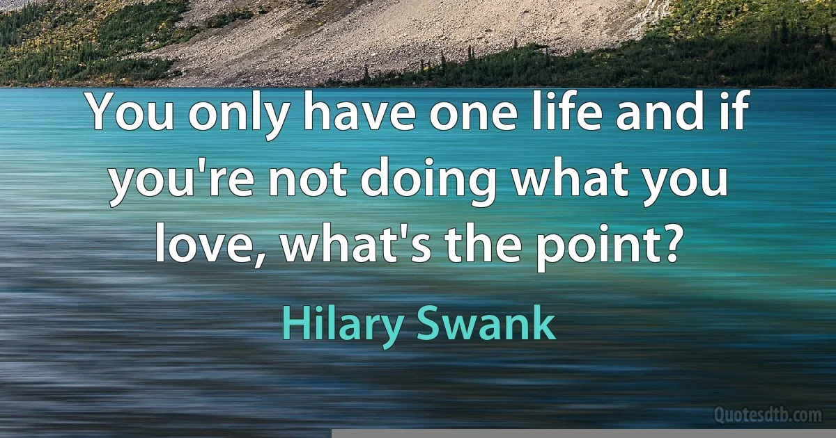 You only have one life and if you're not doing what you love, what's the point? (Hilary Swank)