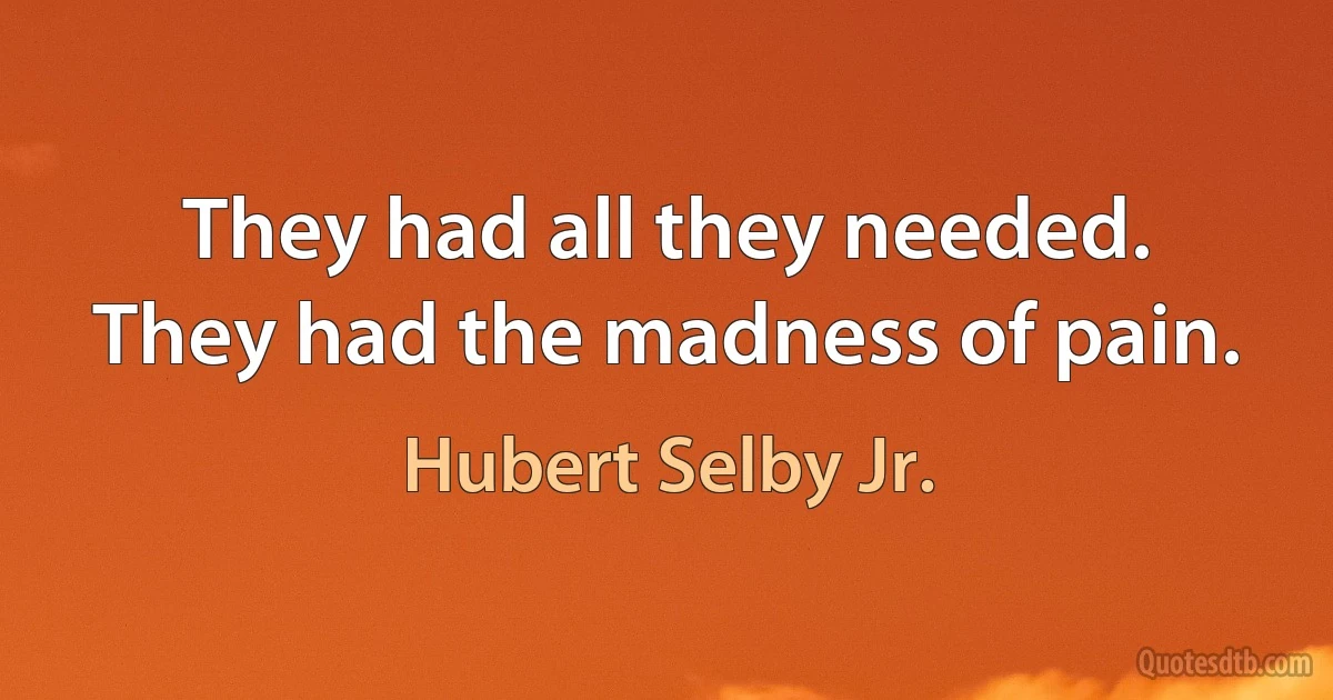 They had all they needed. They had the madness of pain. (Hubert Selby Jr.)