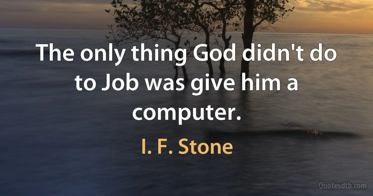 The only thing God didn't do to Job was give him a computer. (I. F. Stone)