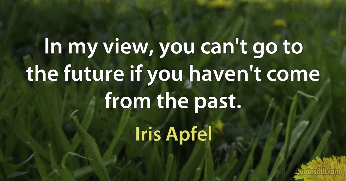 In my view, you can't go to the future if you haven't come from the past. (Iris Apfel)