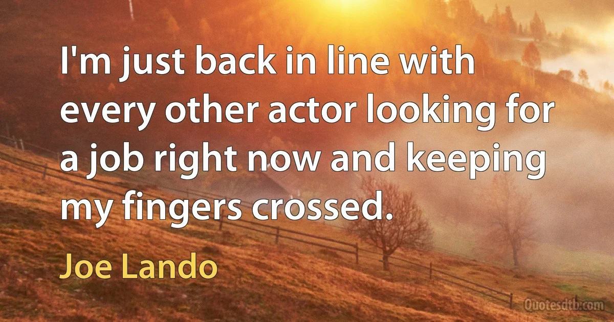 I'm just back in line with every other actor looking for a job right now and keeping my fingers crossed. (Joe Lando)