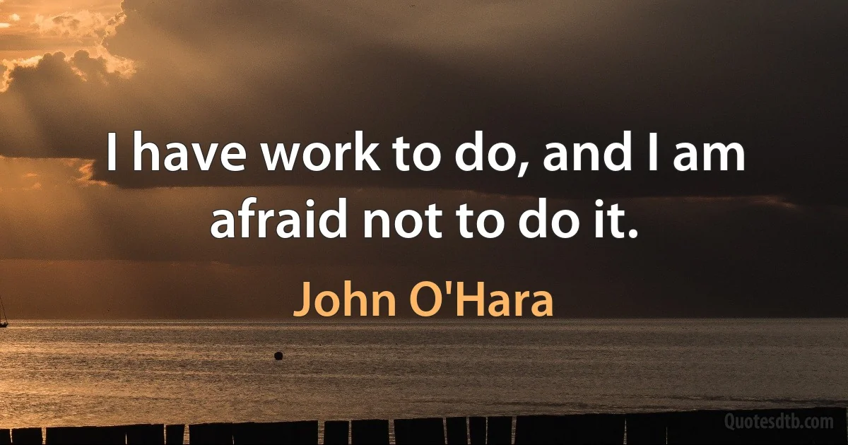 I have work to do, and I am afraid not to do it. (John O'Hara)