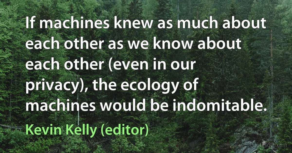 If machines knew as much about each other as we know about each other (even in our privacy), the ecology of machines would be indomitable. (Kevin Kelly (editor))