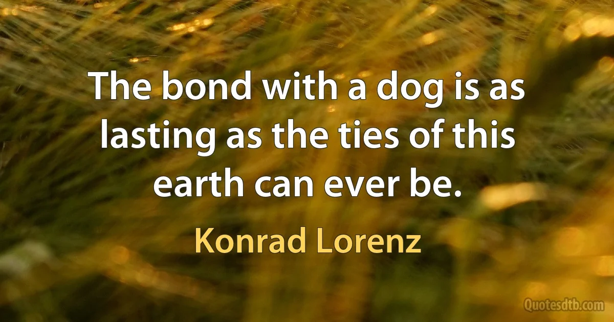 The bond with a dog is as lasting as the ties of this earth can ever be. (Konrad Lorenz)