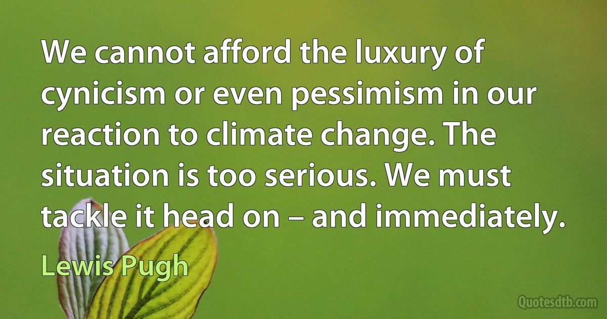 We cannot afford the luxury of cynicism or even pessimism in our reaction to climate change. The situation is too serious. We must tackle it head on – and immediately. (Lewis Pugh)