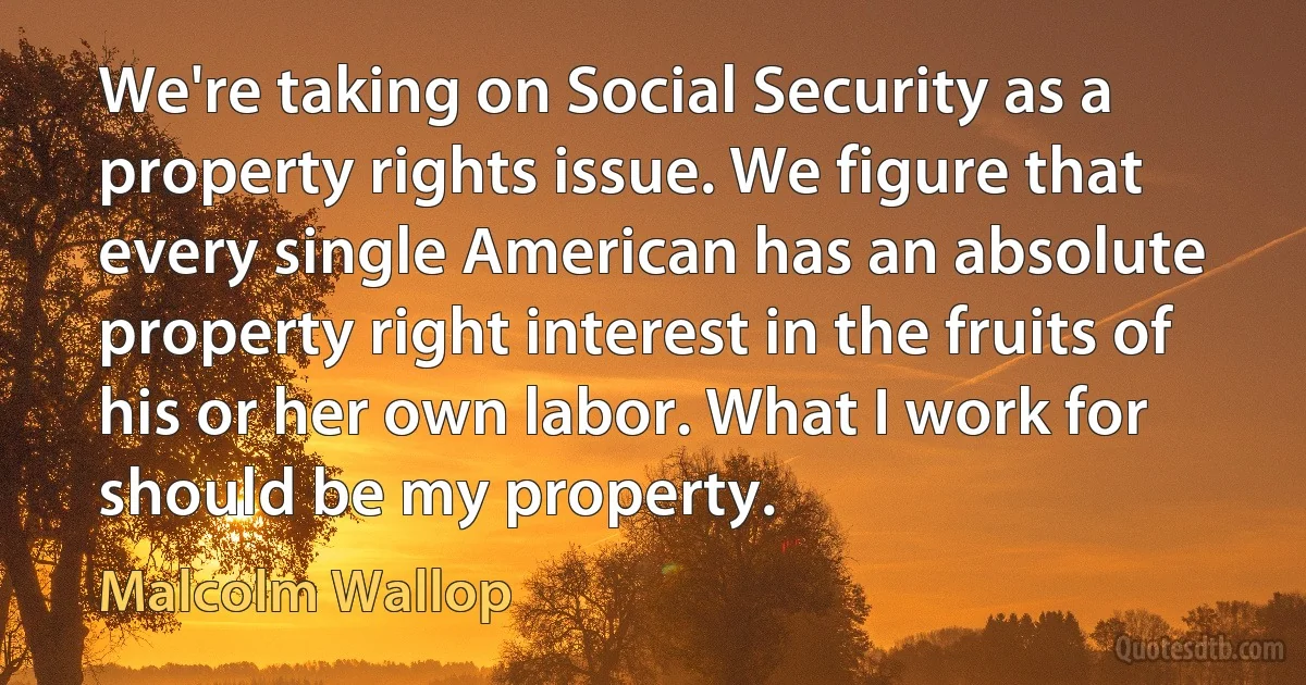 We're taking on Social Security as a property rights issue. We figure that every single American has an absolute property right interest in the fruits of his or her own labor. What I work for should be my property. (Malcolm Wallop)