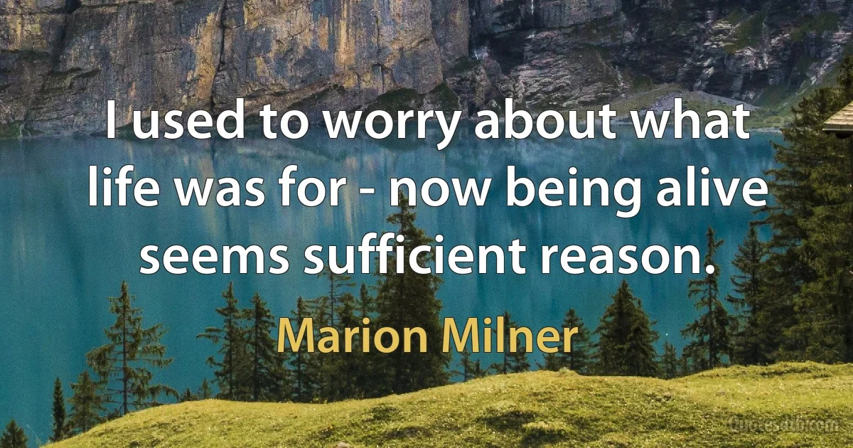 I used to worry about what life was for - now being alive seems sufficient reason. (Marion Milner)