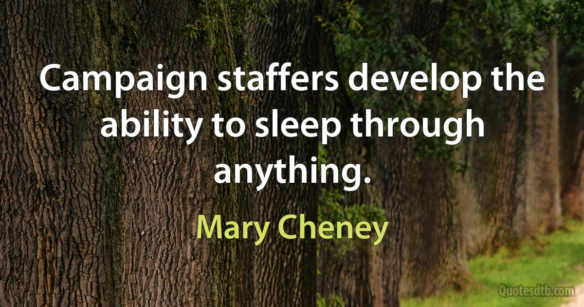 Campaign staffers develop the ability to sleep through anything. (Mary Cheney)