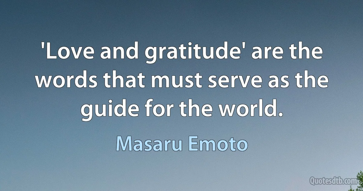 'Love and gratitude' are the words that must serve as the guide for the world. (Masaru Emoto)