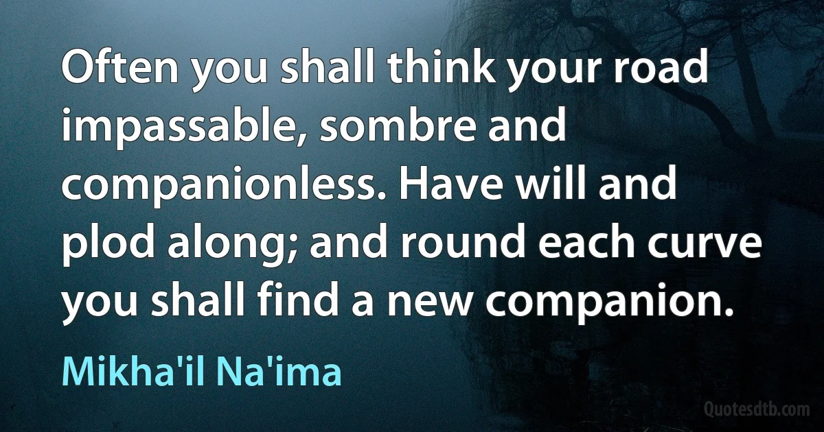 Often you shall think your road impassable, sombre and companionless. Have will and plod along; and round each curve you shall find a new companion. (Mikha'il Na'ima)