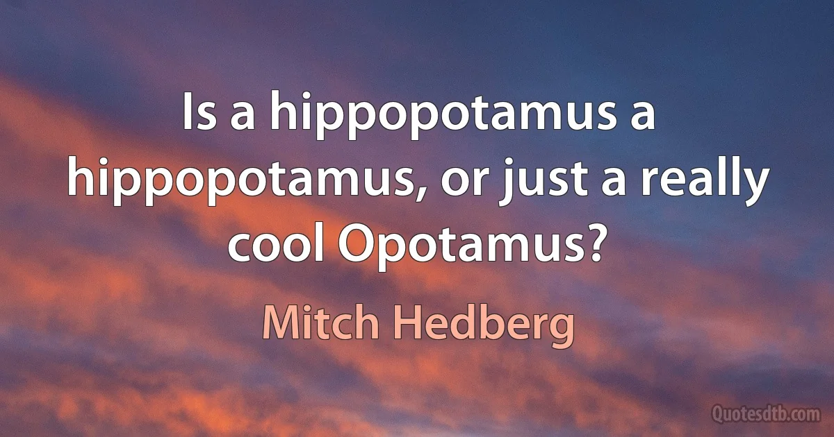 Is a hippopotamus a hippopotamus, or just a really cool Opotamus? (Mitch Hedberg)