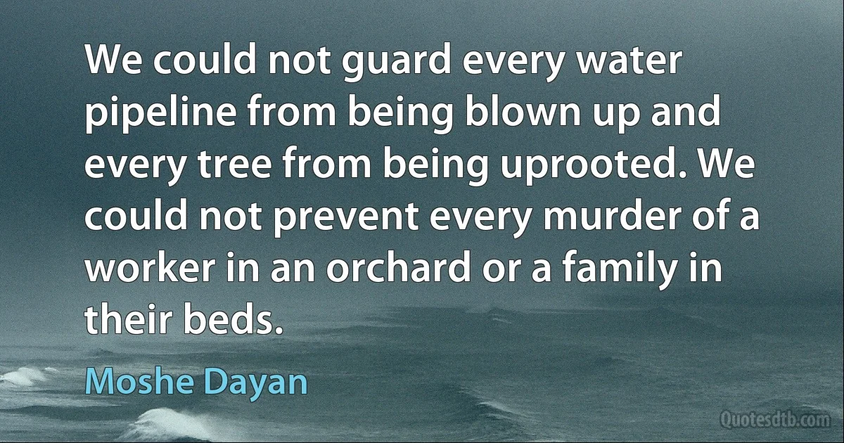 We could not guard every water pipeline from being blown up and every tree from being uprooted. We could not prevent every murder of a worker in an orchard or a family in their beds. (Moshe Dayan)