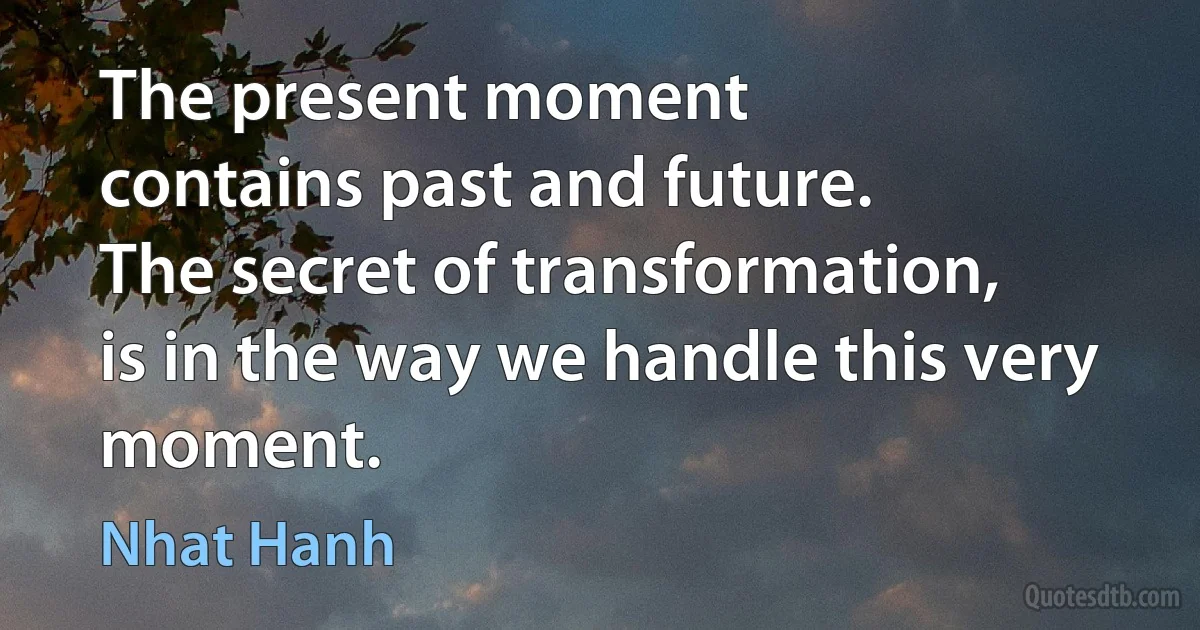 The present moment
contains past and future.
The secret of transformation,
is in the way we handle this very moment. (Nhat Hanh)