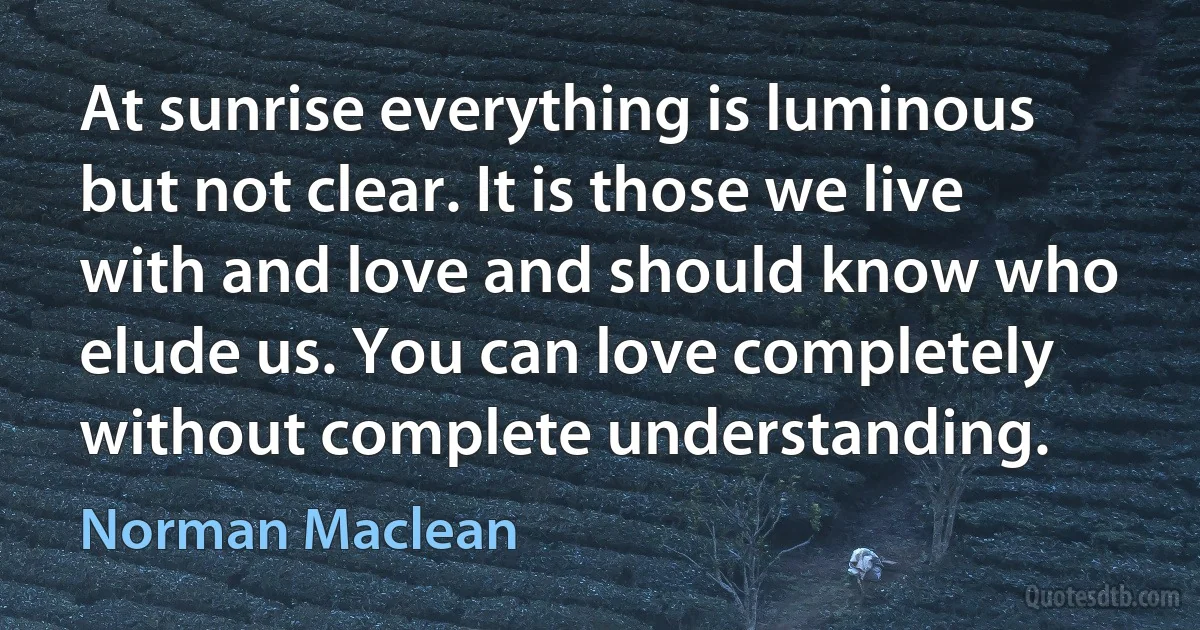 At sunrise everything is luminous but not clear. It is those we live with and love and should know who elude us. You can love completely without complete understanding. (Norman Maclean)