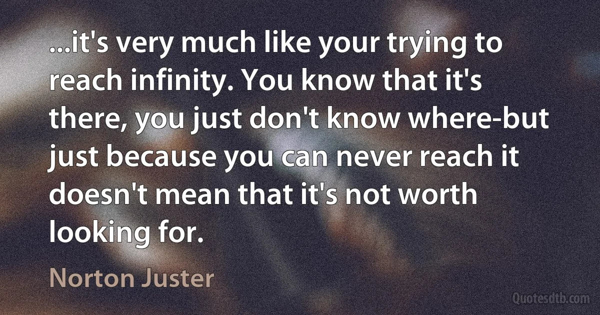 ...it's very much like your trying to reach infinity. You know that it's there, you just don't know where-but just because you can never reach it doesn't mean that it's not worth looking for. (Norton Juster)