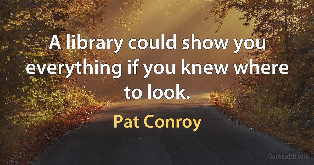 A library could show you everything if you knew where to look. (Pat Conroy)