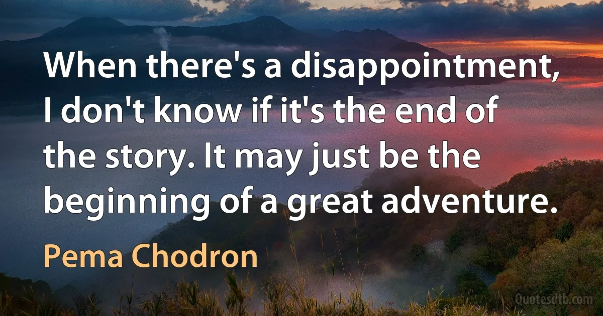 When there's a disappointment, I don't know if it's the end of the story. It may just be the beginning of a great adventure. (Pema Chodron)