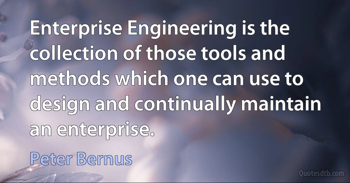 Enterprise Engineering is the collection of those tools and methods which one can use to design and continually maintain an enterprise. (Peter Bernus)