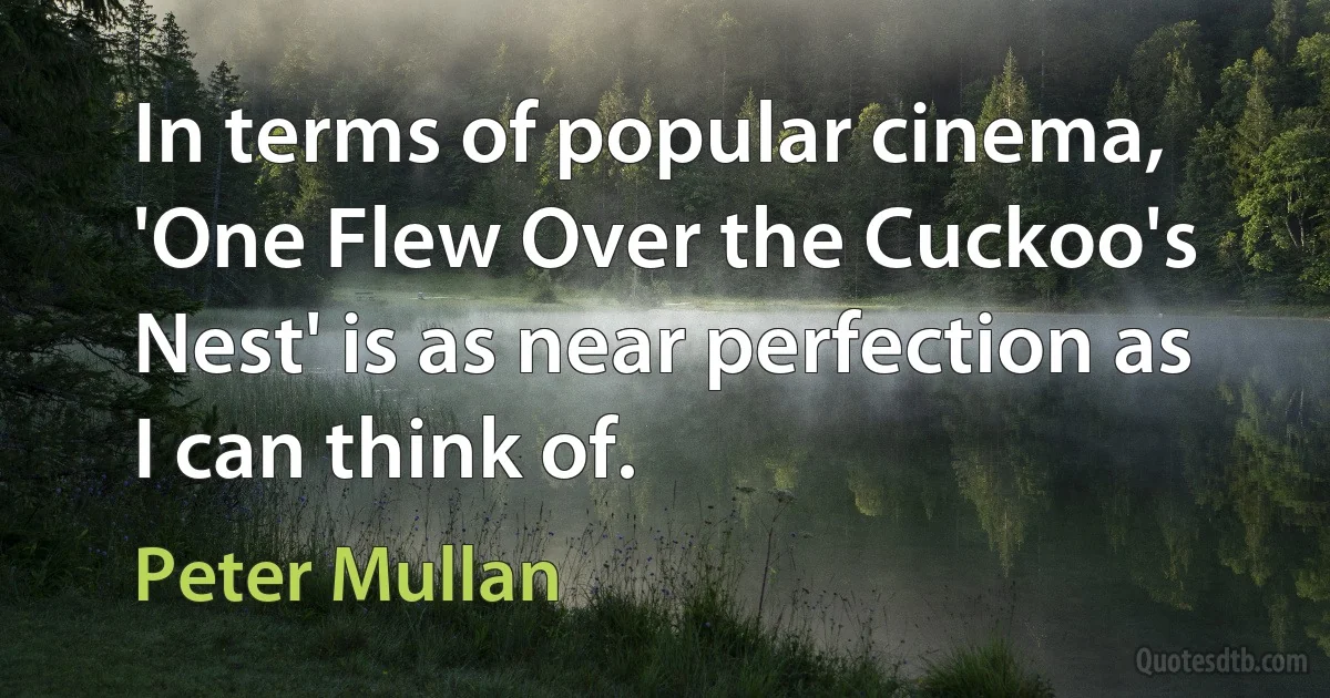 In terms of popular cinema, 'One Flew Over the Cuckoo's Nest' is as near perfection as I can think of. (Peter Mullan)