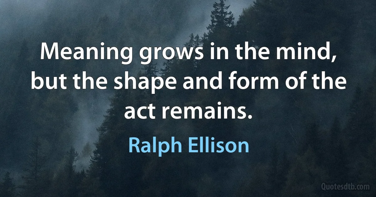 Meaning grows in the mind, but the shape and form of the act remains. (Ralph Ellison)