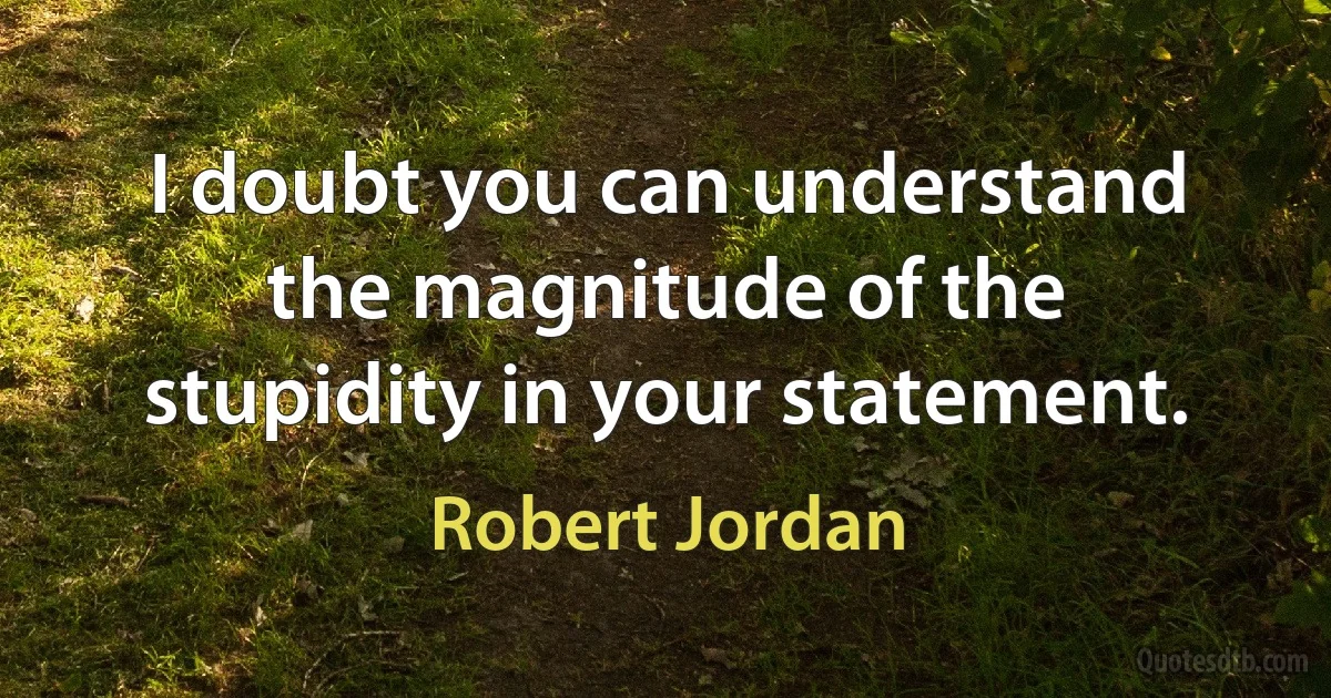 I doubt you can understand the magnitude of the stupidity in your statement. (Robert Jordan)