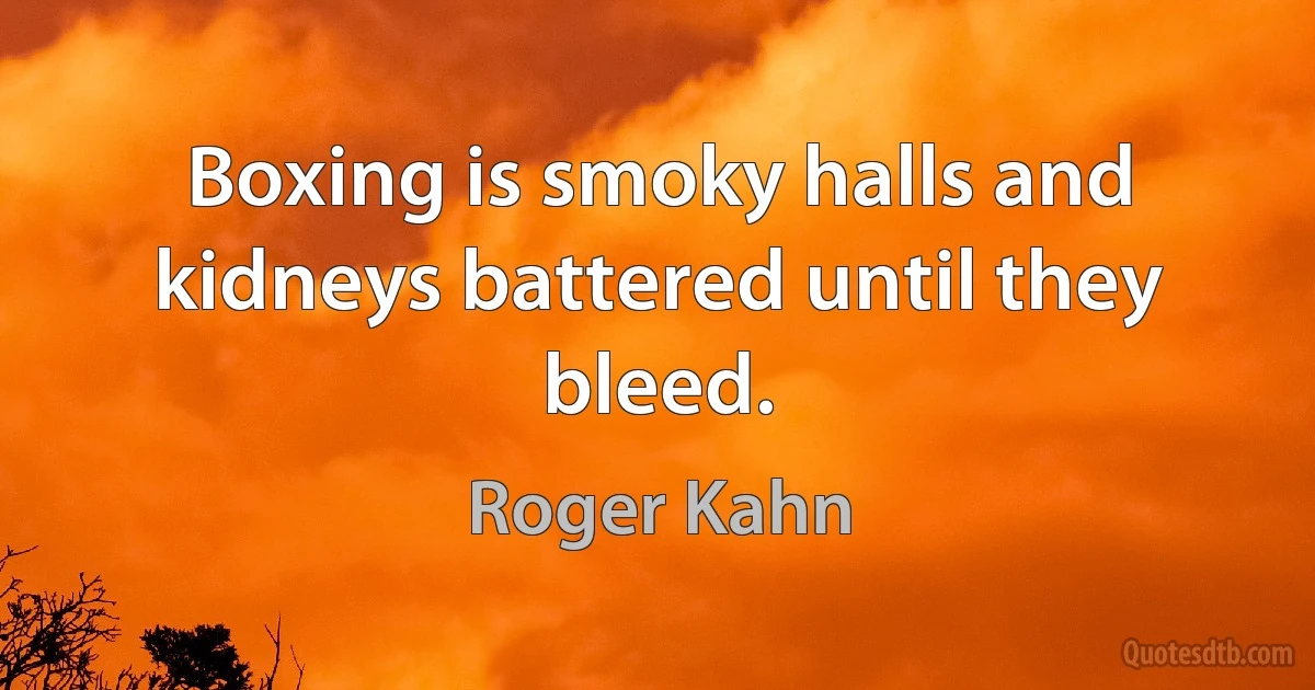 Boxing is smoky halls and kidneys battered until they bleed. (Roger Kahn)