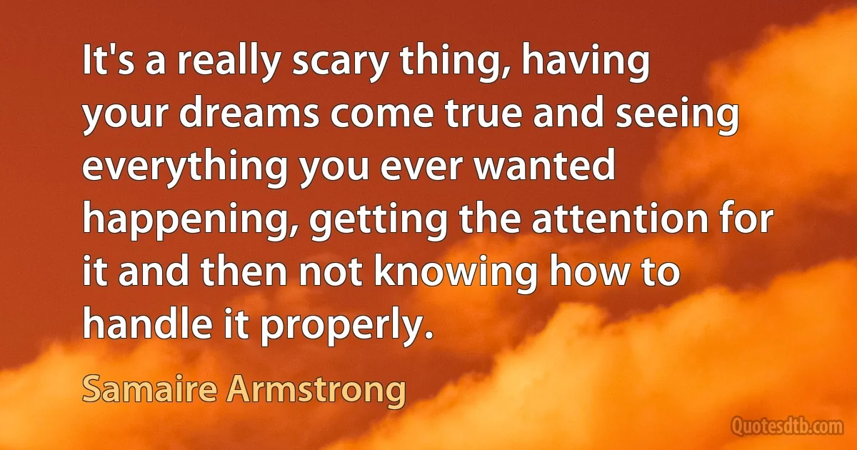 It's a really scary thing, having your dreams come true and seeing everything you ever wanted happening, getting the attention for it and then not knowing how to handle it properly. (Samaire Armstrong)