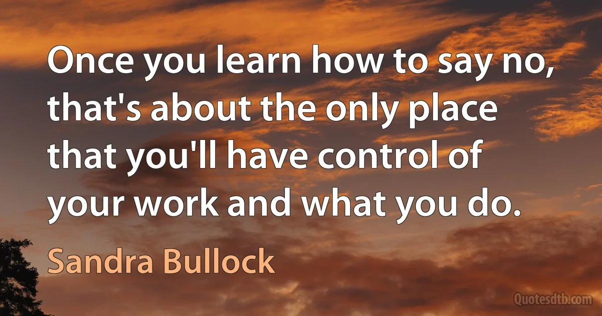 Once you learn how to say no, that's about the only place that you'll have control of your work and what you do. (Sandra Bullock)