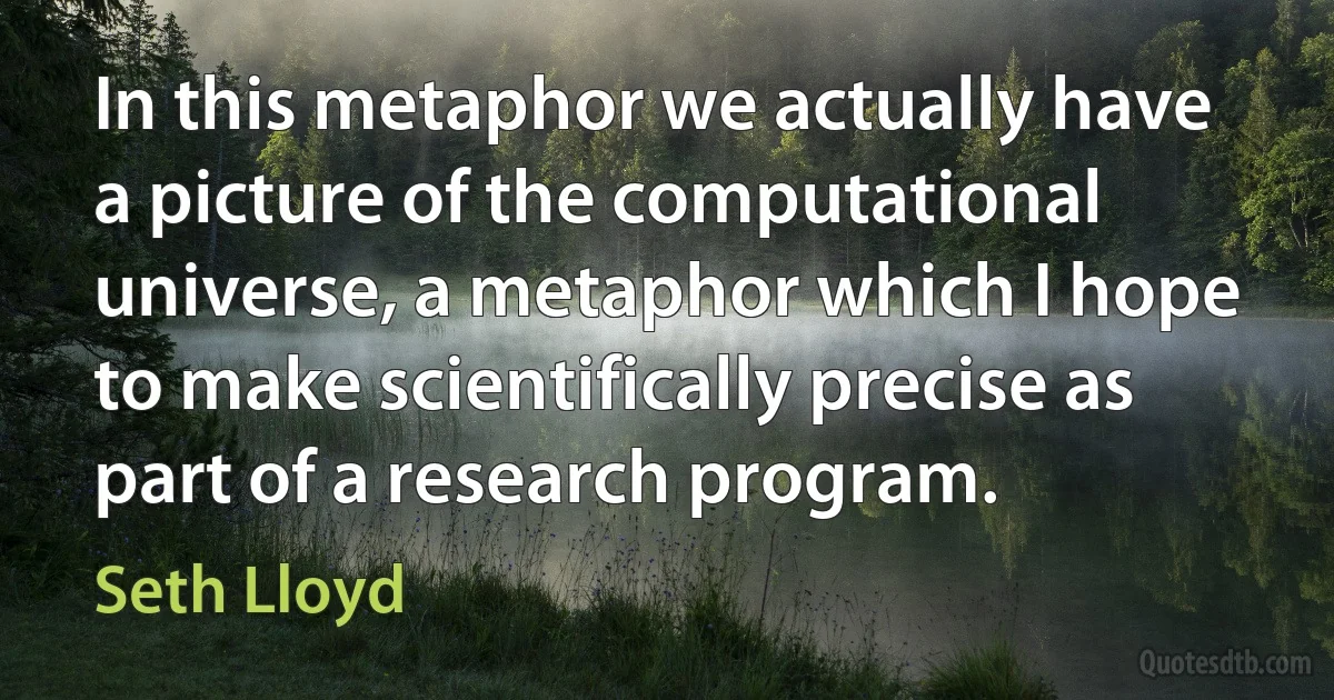 In this metaphor we actually have a picture of the computational universe, a metaphor which I hope to make scientifically precise as part of a research program. (Seth Lloyd)