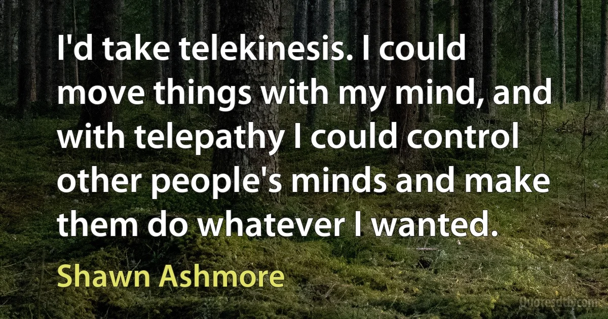 I'd take telekinesis. I could move things with my mind, and with telepathy I could control other people's minds and make them do whatever I wanted. (Shawn Ashmore)