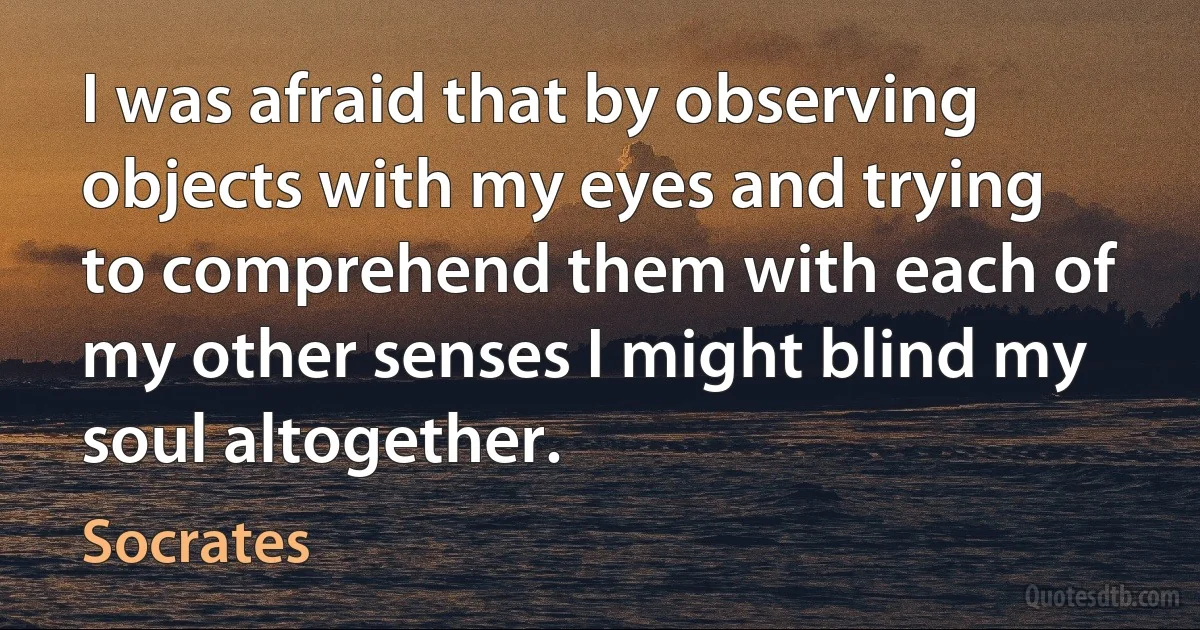 I was afraid that by observing objects with my eyes and trying to comprehend them with each of my other senses I might blind my soul altogether. (Socrates)