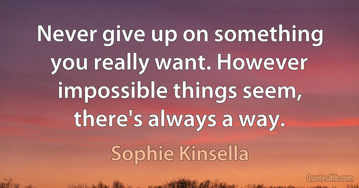 Never give up on something you really want. However impossible things seem, there's always a way. (Sophie Kinsella)