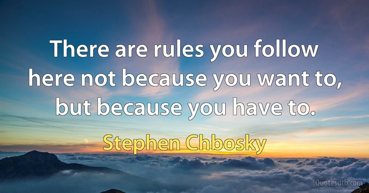 There are rules you follow here not because you want to, but because you have to. (Stephen Chbosky)