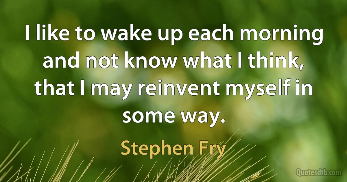 I like to wake up each morning and not know what I think, that I may reinvent myself in some way. (Stephen Fry)