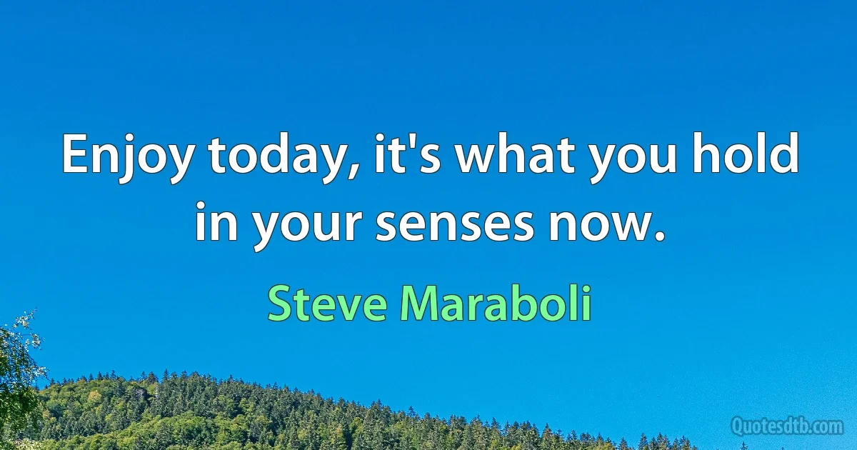 Enjoy today, it's what you hold in your senses now. (Steve Maraboli)