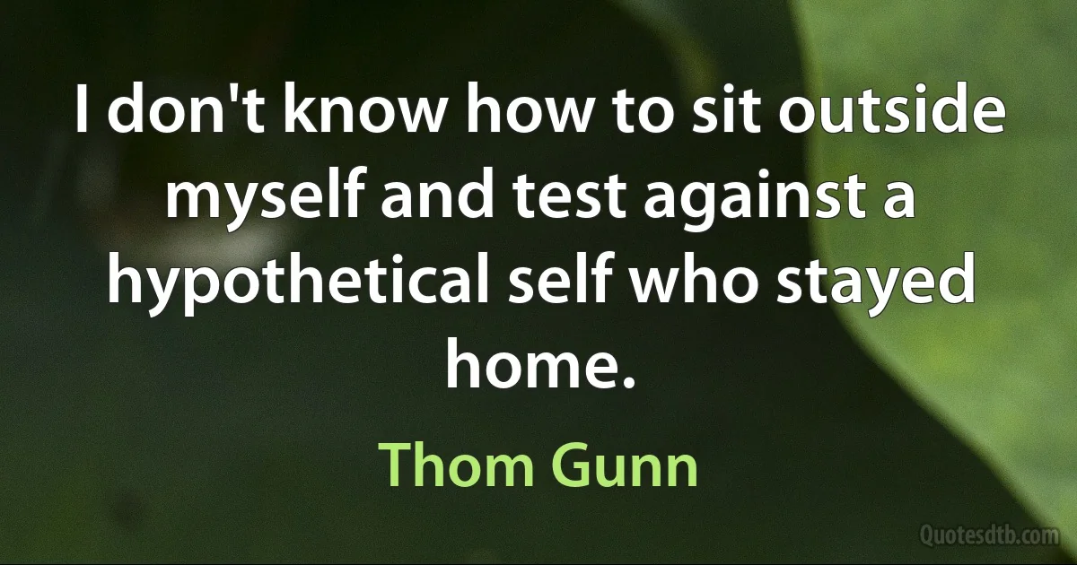 I don't know how to sit outside myself and test against a hypothetical self who stayed home. (Thom Gunn)