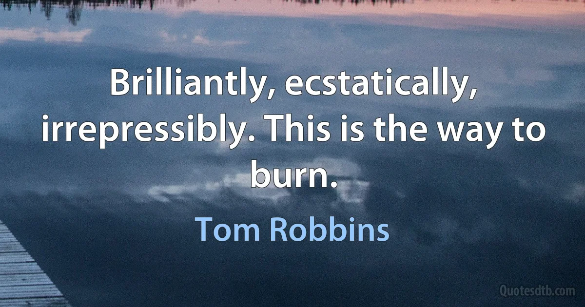 Brilliantly, ecstatically, irrepressibly. This is the way to burn. (Tom Robbins)