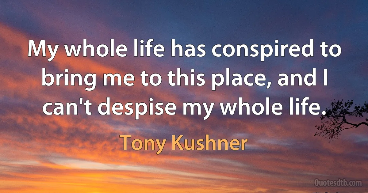 My whole life has conspired to bring me to this place, and I can't despise my whole life. (Tony Kushner)