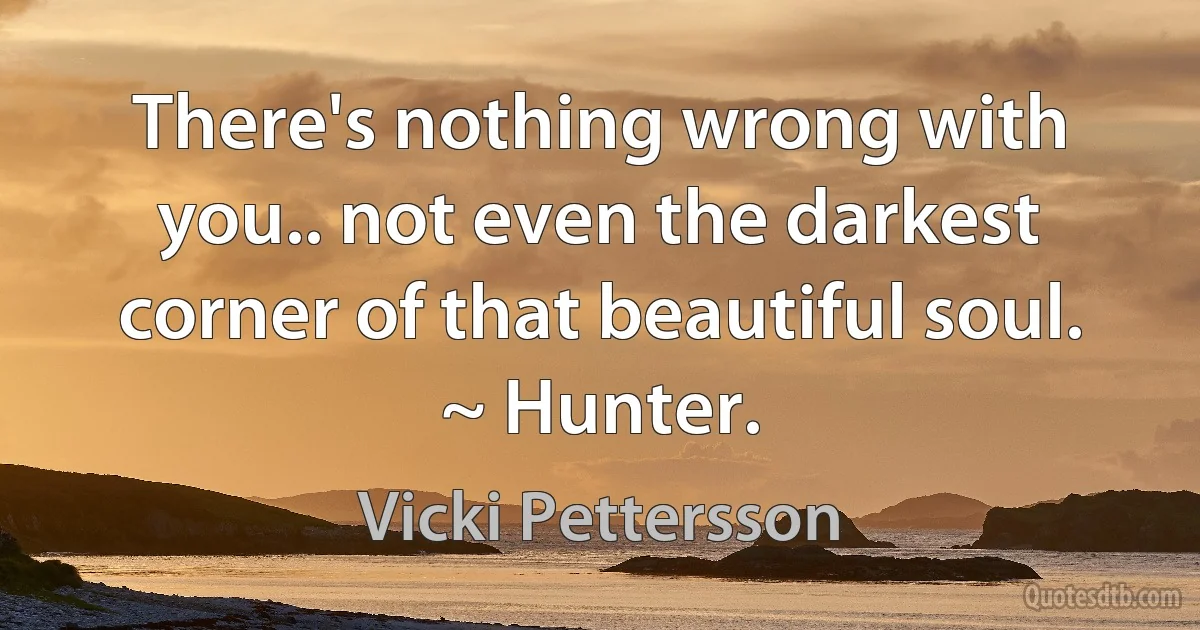 There's nothing wrong with you.. not even the darkest corner of that beautiful soul. ~ Hunter. (Vicki Pettersson)