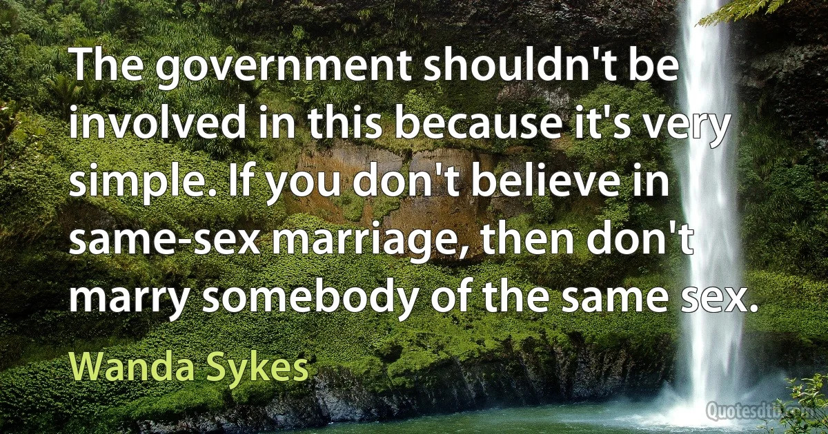 The government shouldn't be involved in this because it's very simple. If you don't believe in same-sex marriage, then don't marry somebody of the same sex. (Wanda Sykes)