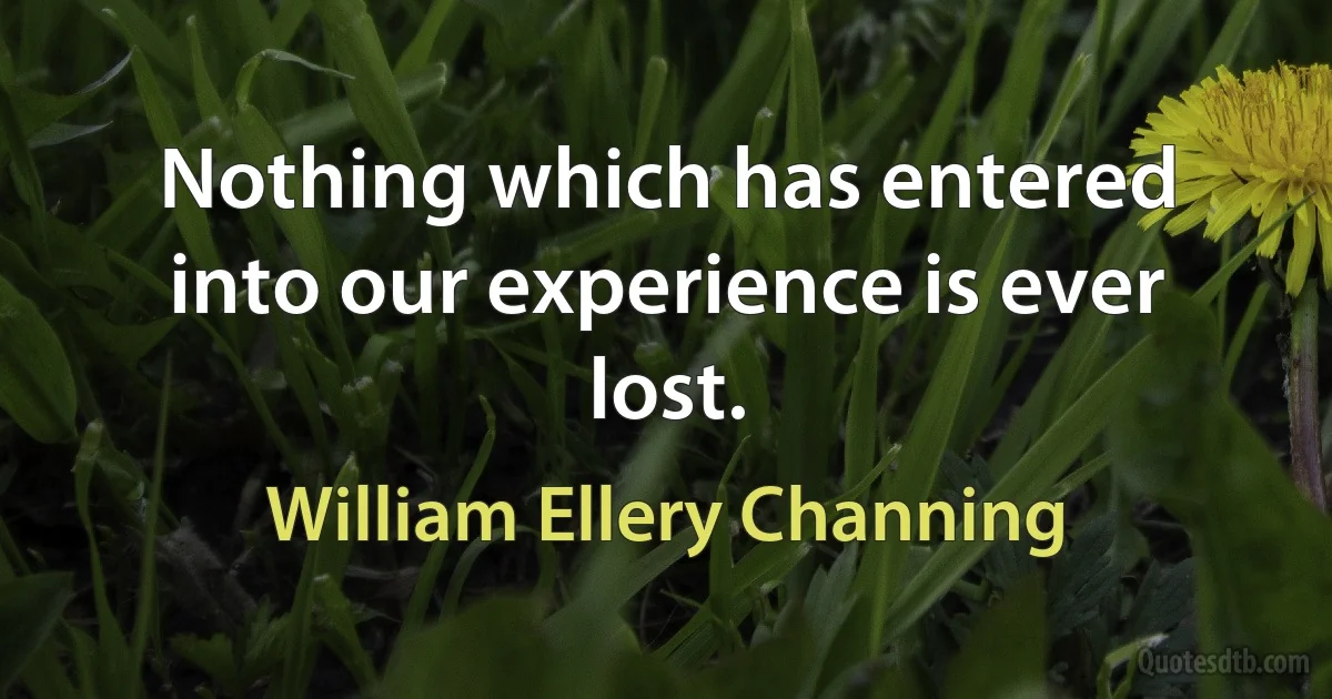 Nothing which has entered into our experience is ever lost. (William Ellery Channing)