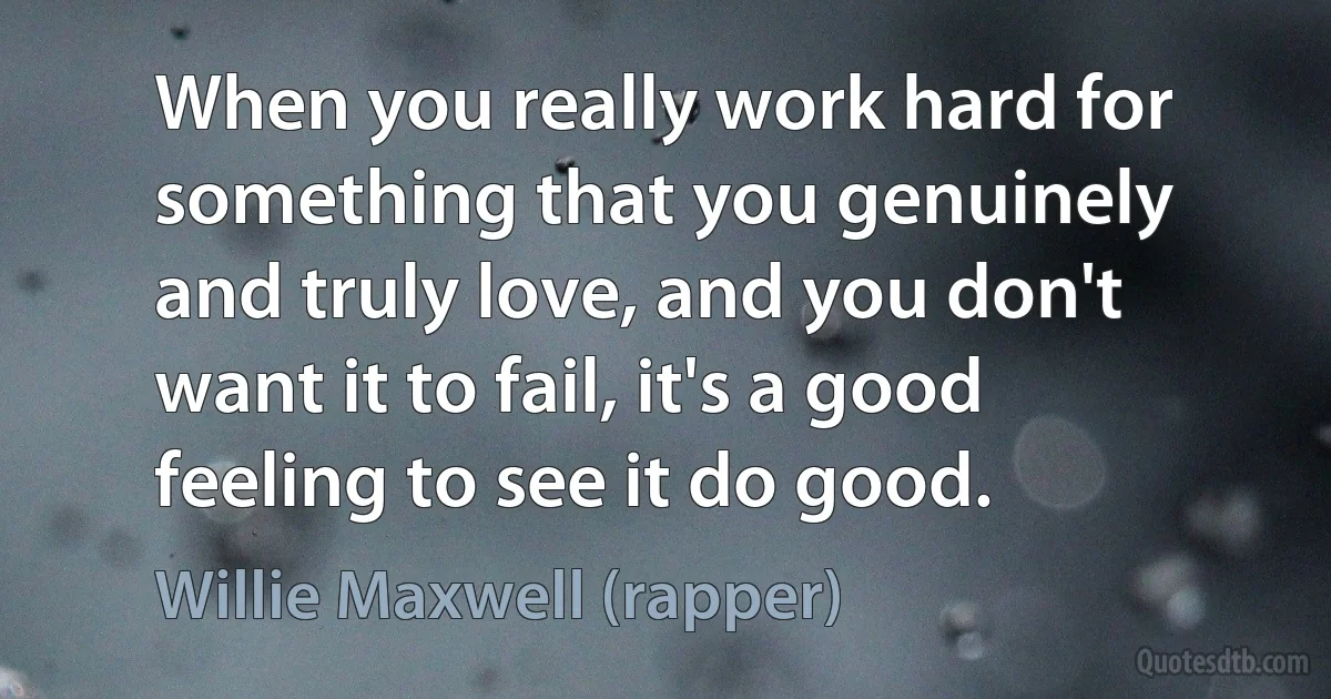 When you really work hard for something that you genuinely and truly love, and you don't want it to fail, it's a good feeling to see it do good. (Willie Maxwell (rapper))