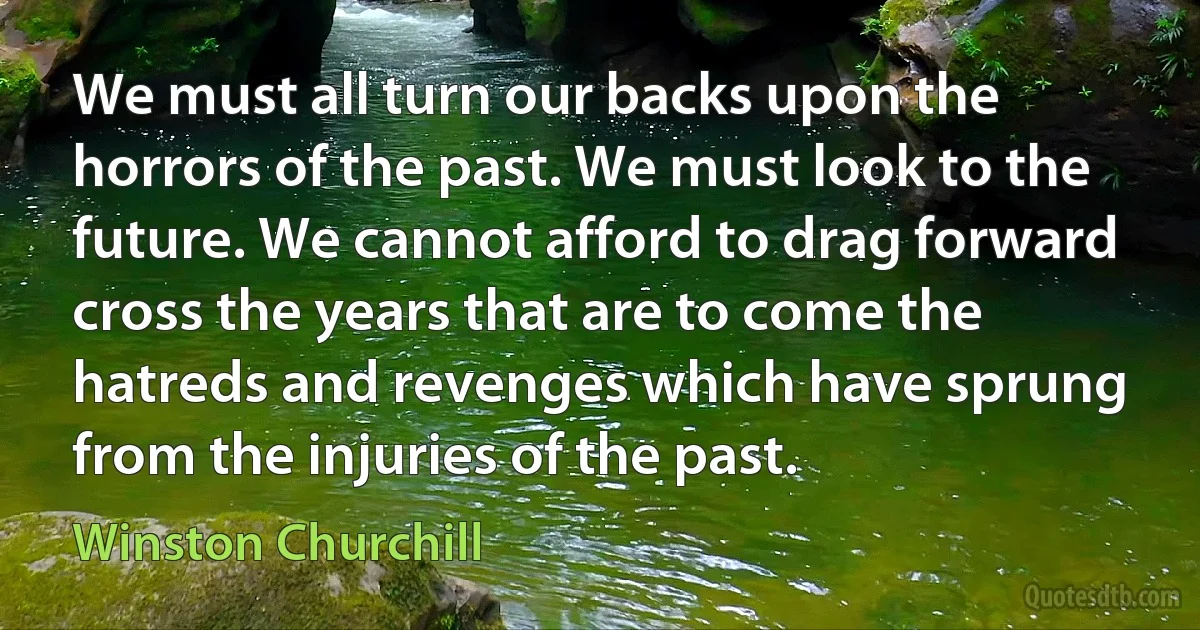 We must all turn our backs upon the horrors of the past. We must look to the future. We cannot afford to drag forward cross the years that are to come the hatreds and revenges which have sprung from the injuries of the past. (Winston Churchill)